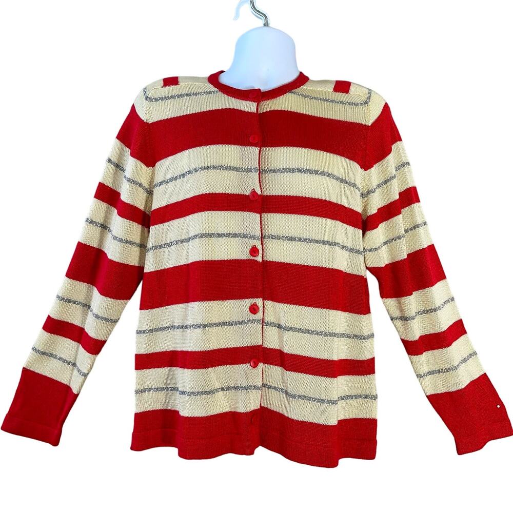 VINTAGE 80s Bleyle Sport Candy Cane Stripe Cardigan Sweater Size Large